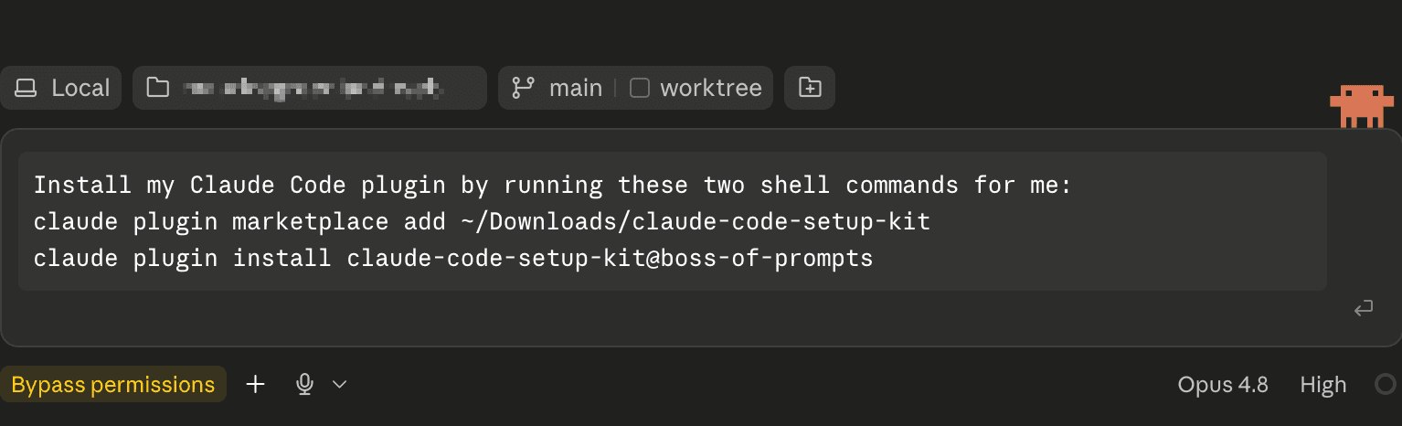 The install message pasted into Claude Code