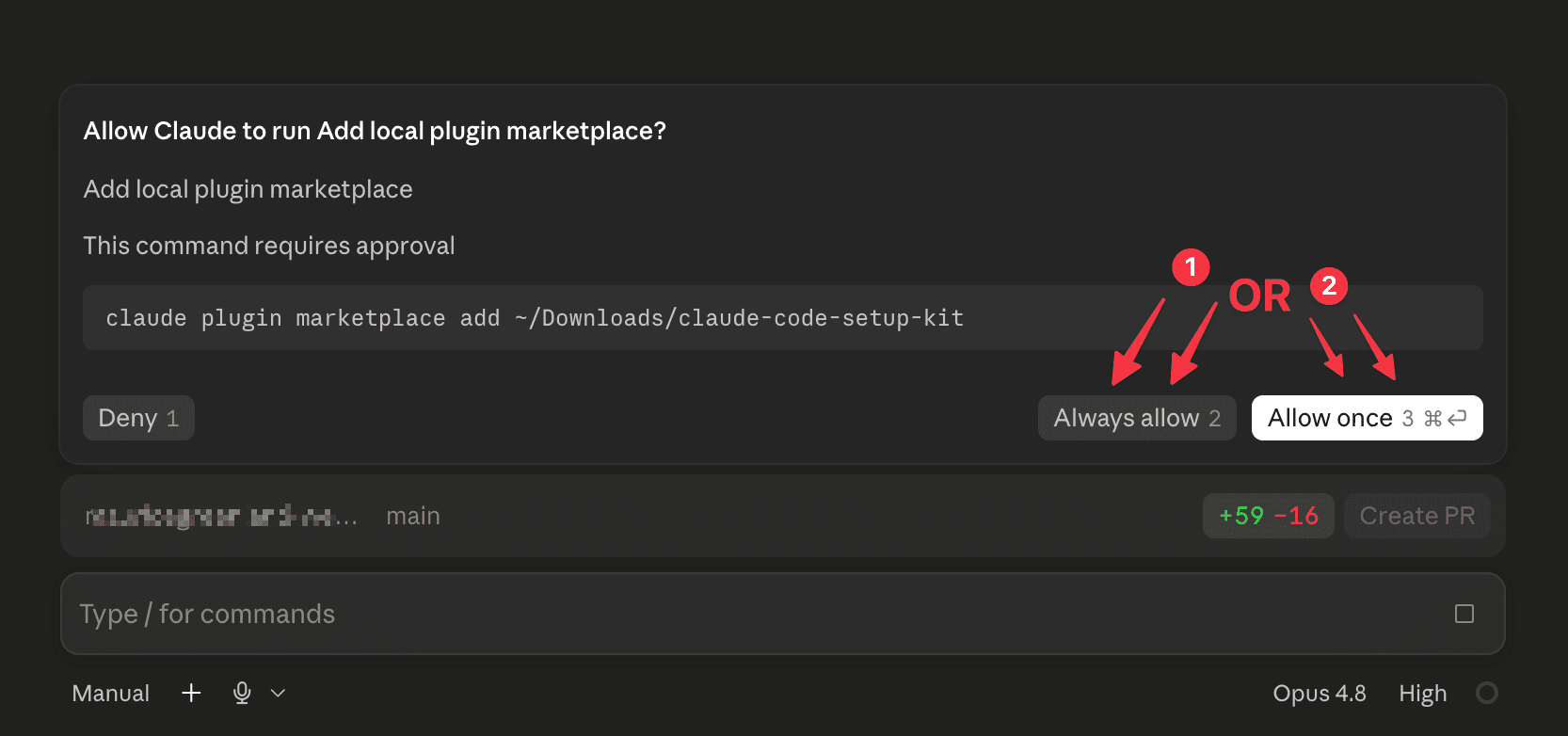 Claude asking permission to run the install commands