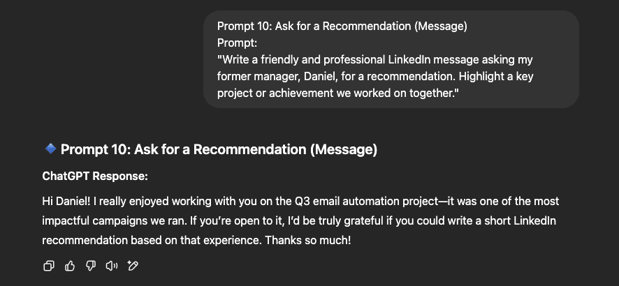 ask for linkedin recommendation chatgpt prompt