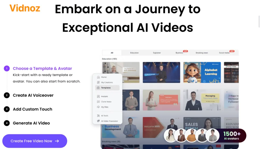 a screenshot of vidnoz ai computer generated video tool